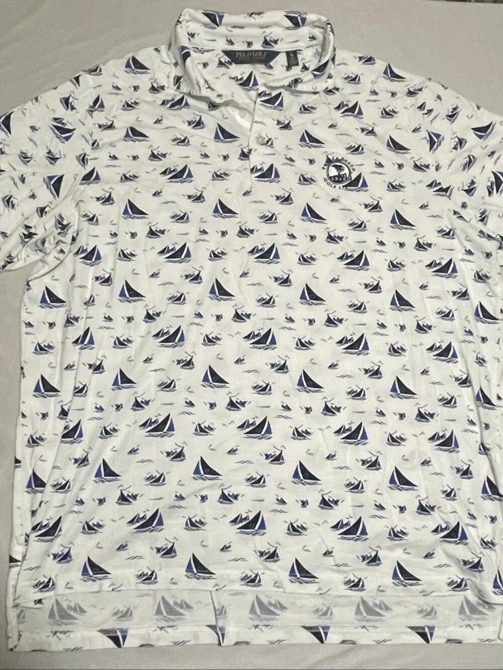 Polo Golf Ralph Lauren Sailboat Print Polo Shirt Mens XL White